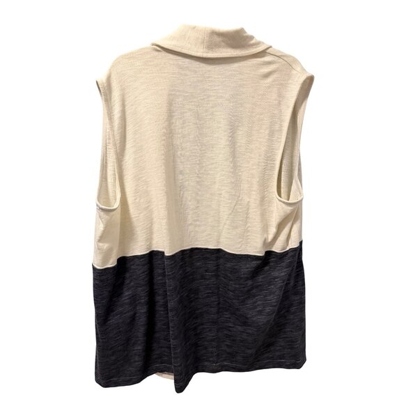 T By Talbots Womens Sleeveless Open Front Color Block Vest 2X Black & Cream - Picture 11 of 11